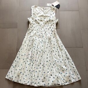 Avec Les Filles White & Blue ditsy floral midi dress NWT